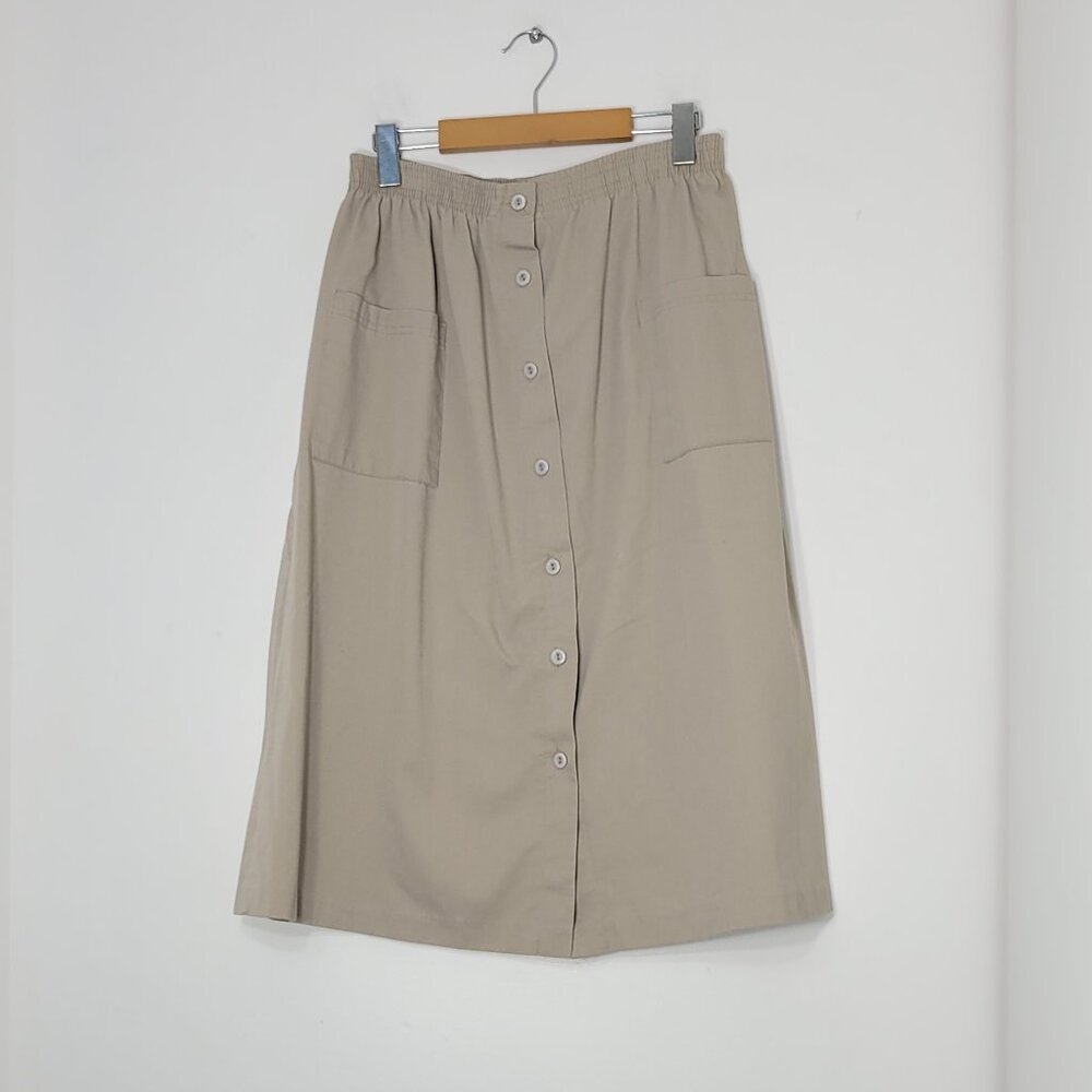 Remo Womens Tan Cotton Blend Front Pockets Button Down A-Line Causal Skirt Sz 14